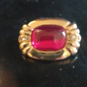 Vintage 1980s Brooch with Red Gemstone